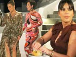 Eating for two! Pregnant Kim Kardashian gets stuck into the bread rolls as the reality clan glam up for a family dinner in Greece 