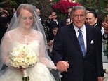 Proud father: Tony Bennett positively beamed with pride as he walked his daughter Antonia down the aisle at her wedding on Sunday 